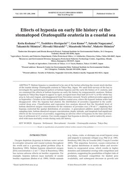 Effects of Hypoxia on Early Life History of the Stomatopod Oratosquilla Oratoria in a Coastal Sea