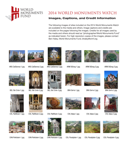 2014 World Monuments Watch Images, Captions, and Credit Information