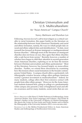 Christian Universalism and U.S. Multiculturalism: an “Asian American” Campus Church1