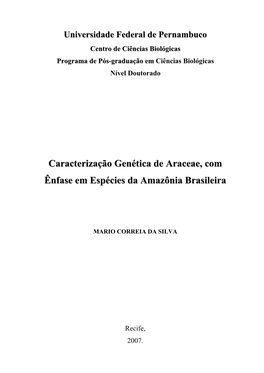 Universidade Federal De Pernambuco Centro De Ciências Biológicas Programa De Pós-Graduação Em Ciências Biológicas Nível Doutorado