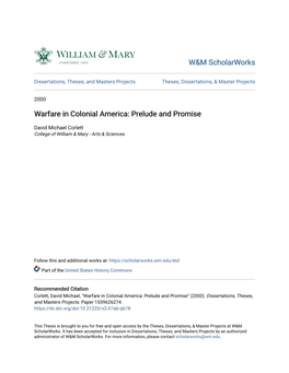 Warfare in Colonial America: Prelude and Promise