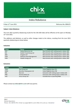 Index Rebalance