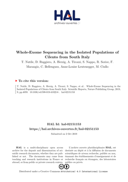 Whole-Exome Sequencing in the Isolated Populations of Cilento from South Italy T