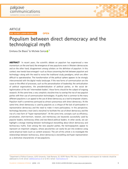 Populism Between Direct Democracy and the Technological Myth