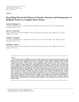 2019 Deschutes River Redband Trout Population Genetics