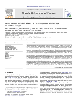 Horny Sponges and Their Affairs: on the Phylogenetic Relationships of Keratose Sponges ⇑ Dirk Erpenbeck A,B, ,1, Patricia Sutcliffe B,1, Steve De C