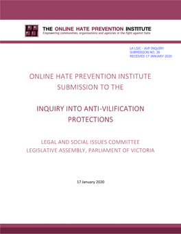 Online Hate Prevention Institute Submission to The