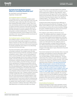 Excerpts from Vestibular System: the Auditory System Is Intricately Linked to the Vestibular What Is It? and Why Should We Care? System