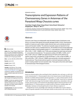 Transcriptome and Expression Patterns of Chemosensory Genes in Antennae of the Parasitoid Wasp Chouioia Cunea