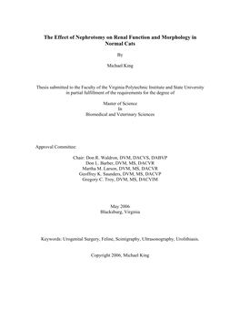 The Effect of Nephrotomy on Renal Function and Morphology in Normal Cats