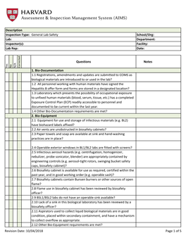 General Lab Safety Inspection Checklist