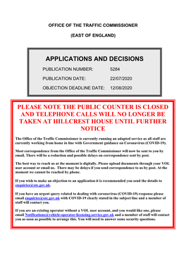 Applicaitons and Decisions for the East of England