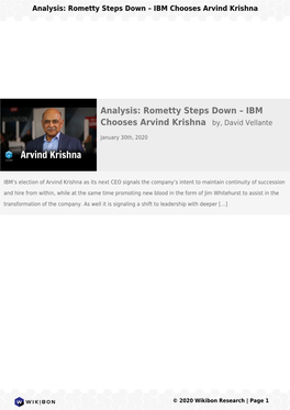 Rometty Steps Down – IBM Chooses Arvind Krishna