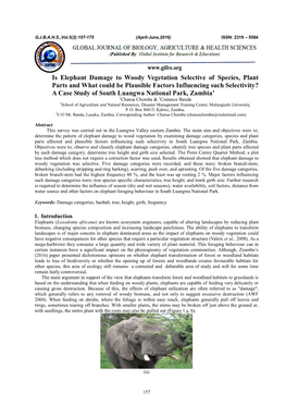 Is Elephant Damage to Woody Vegetation Selective of Species, Plant Parts and What Could Be Plausible Factors Influencing Such Se