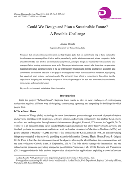 Could We Design and Plan a Sustainable Future? a Possible Challenge