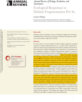 Ecological Responses to Habitat Fragmentation Per Se