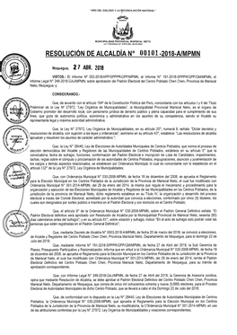 Resolución De Alcaldía N° 00101 -2018-Aimpmn