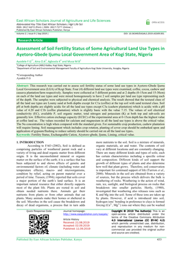 Assessment of Soil Fertility Status of Some Agricultural Land Use Types in Ayetoro-Gbede Ijumu Local Government Area of Kogi State, Nigeria