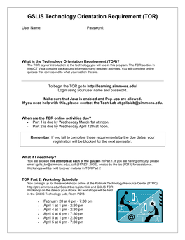 GSLIS Technology Orientation Requirement (TOR)