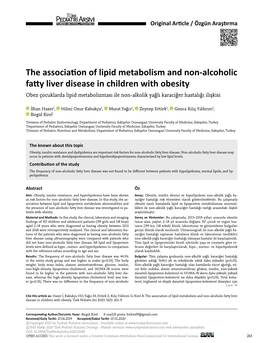 The Association of Lipid Metabolism and Non-Alcoholic Fatty Liver Disease