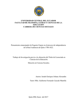 Universidad Central Del Ecuador Facultad De Filosofía, Letras Y Ciencias De La Educación Carrera De Ciencias Sociales