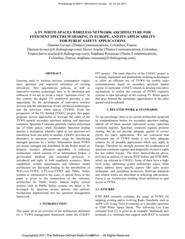 A TV White-Spaces Wireless Network Architecture for Efficient Spectrum Sharing in Europe, and Its Applicability for Public Safet