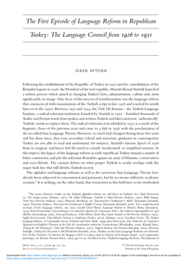 The First Episode of Language Reform in Republican Turkey: the Language Council from 1926 to 1931