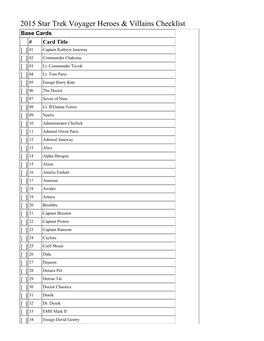 2015 Star Trek Voyager Heroes & Villains Checklist