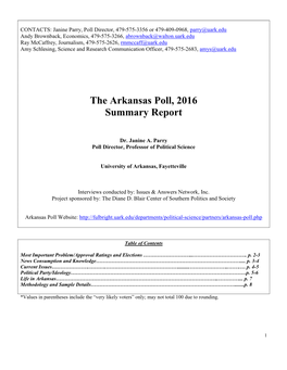 The Arkansas Poll, 2016 Summary Report