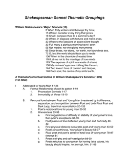 Shakespearean Sonnet Thematic Groupings