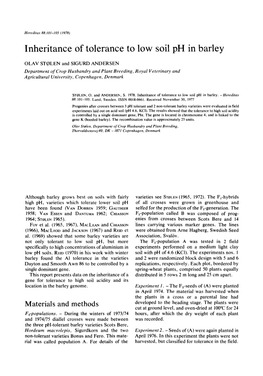 Inheritance of Tolerance to Low Soil Ph in Barley