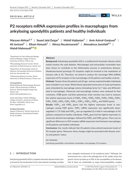 P2 Receptors Mrna Expression Profiles in Macrophages from Ankylosing Spondylitis Patients and Healthy Individuals