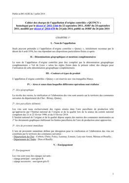 Cahier Des Charges De L'appellation D'origine Contrôlée Quincy