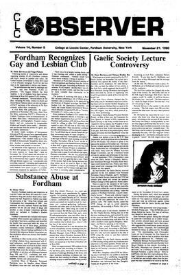 Fordham Recognizes I Gaelic Society Lecture Gay and Lesbian Club Controversy