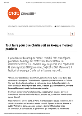 Tout Faire Pour Que Charlie Soit En Kiosque Mercredi Prochain | CFDT-Journalistes