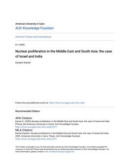 Nuclear Proliferation in the Middle East and South Asia: the Case of Israel and India