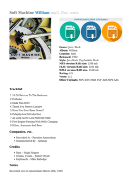 Soft Machine William Mp3, Flac, Wma