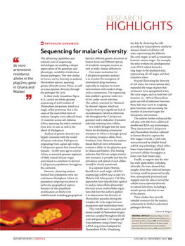 Sequencing for Malaria Diversity