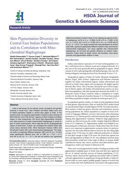 Skin Pigmentation Diversity in Central East Indian Populations and Its