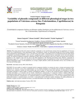 Variability of Phenolic Compounds at Different Phenological Stages in Two Populations of Valeriana Carnosa Sm