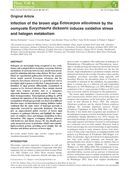 Infection of the Brown Alga Ectocarpus Siliculosus by the Oomycete Eurychasma Dicksonii Induces Oxidative Stress and Halogen Metabolism