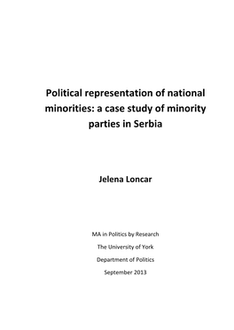 Political Representation of National Minorities: a Case Study of Minority Parties in Serbia