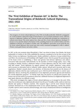 The 'First Exhibition of Russian Art' in Berlin: the Transnational Origins of Bolshevik Cultural Diplomacy, 1921–1922