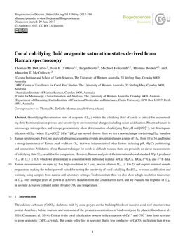 Coral Calcifying Fluid Aragonite Saturation States Derived From