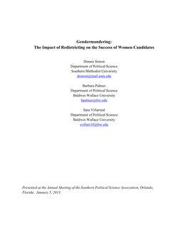 Gendermandering: the Impact of Redistricting on the Success of Women Candidates