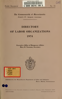 Directory of Labor Organizations in Massachusetts