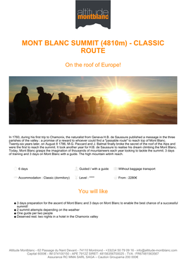 MONT BLANC SUMMIT (4810M) - CLASSIC ROUTE