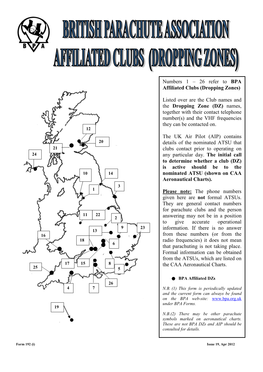 Form 192 (I) Issue 19, Apr 2012 BRITISH PARACHUTE ASSOCIATION Form 192 (Ii) DROPPING ZONES