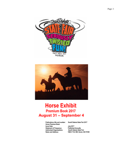 Horse Exhibit Premium Book 2017 August 31 – September 4