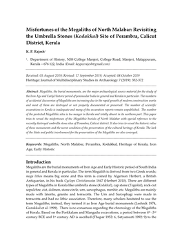 Misfortunes of the Megaliths of North Malabar: Revisiting the Umbrella Stones (Kodakkal) Site of Perambra, Calicut District, Kerala